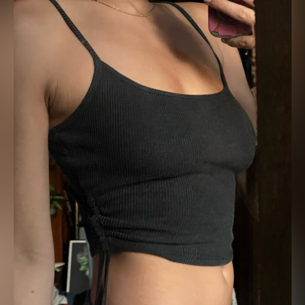 waffle knit tank with ties on the side